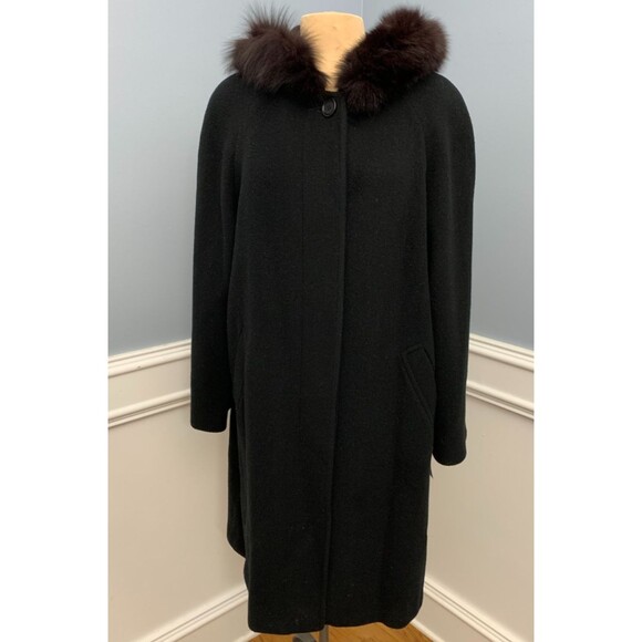 Vintage Marvin Richards Coat Womens 14 Lambswool Faux Fur Hooded Lined Button Up